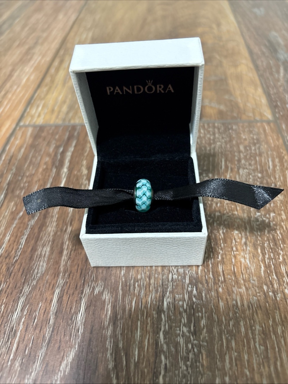 Pandora Teal Mosaic Glass Charm Bead sterling Silver